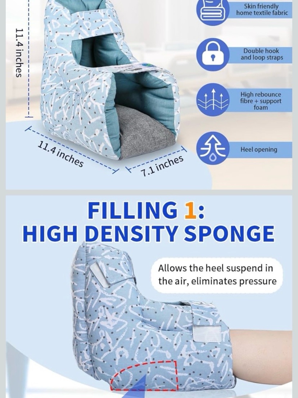 Heel Protector Pillow - Light Blue Adjustable Heel Support - Picture 2 of 5